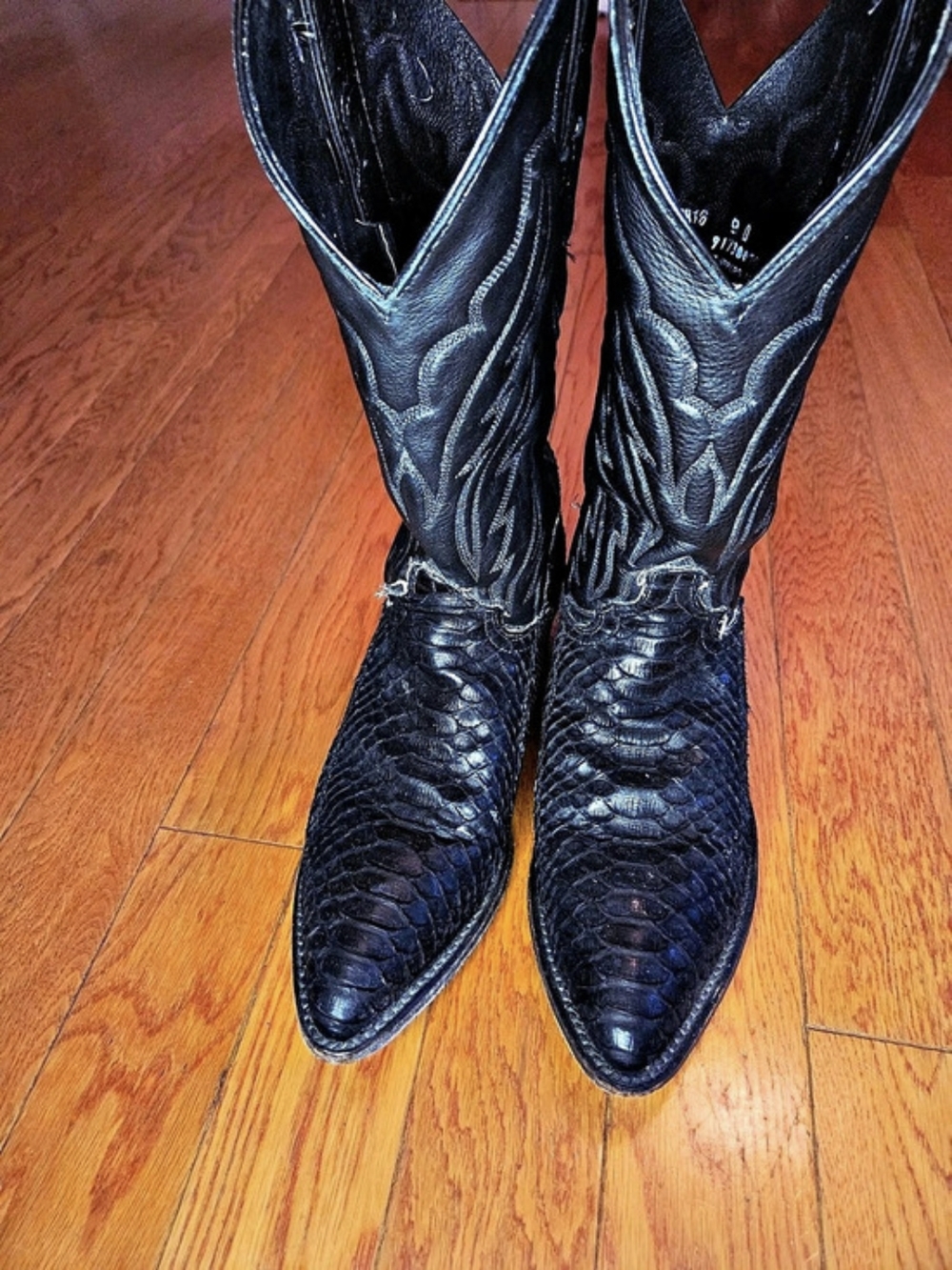 Tony Lama Black Embossed Western Heeled Boots